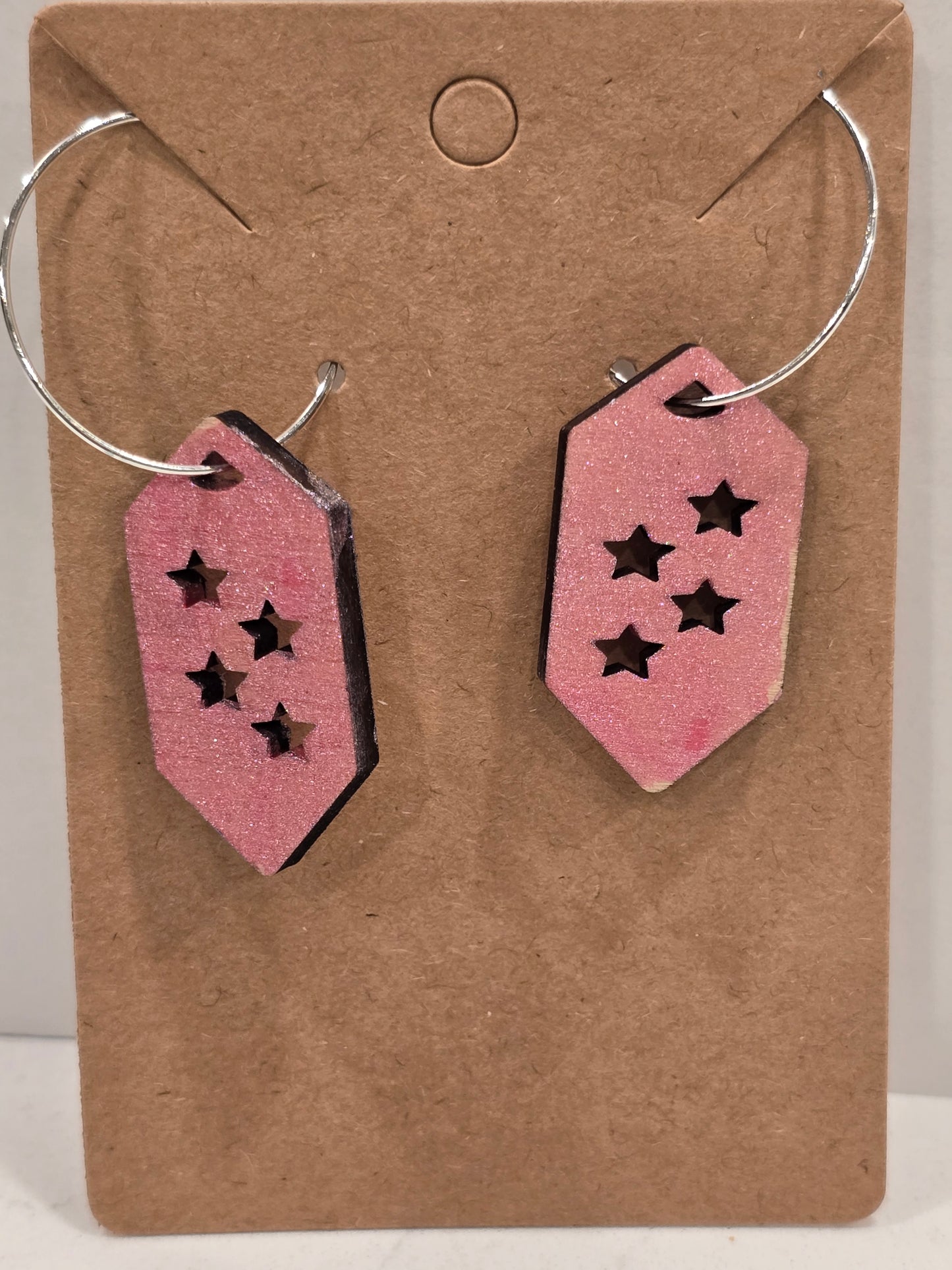 Laser Engraved Earrings - Pink with Stars