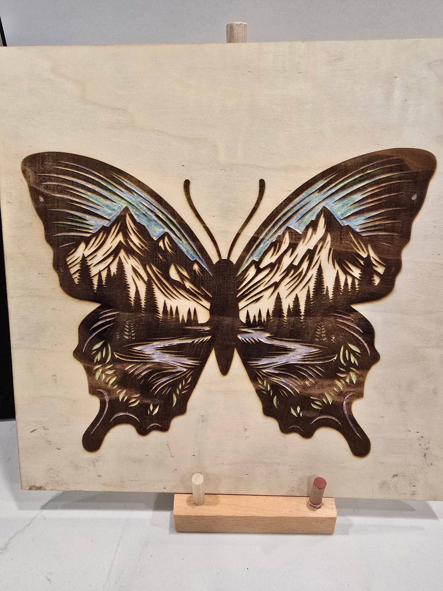 Laser Engraved Butterfly Visual Artwork