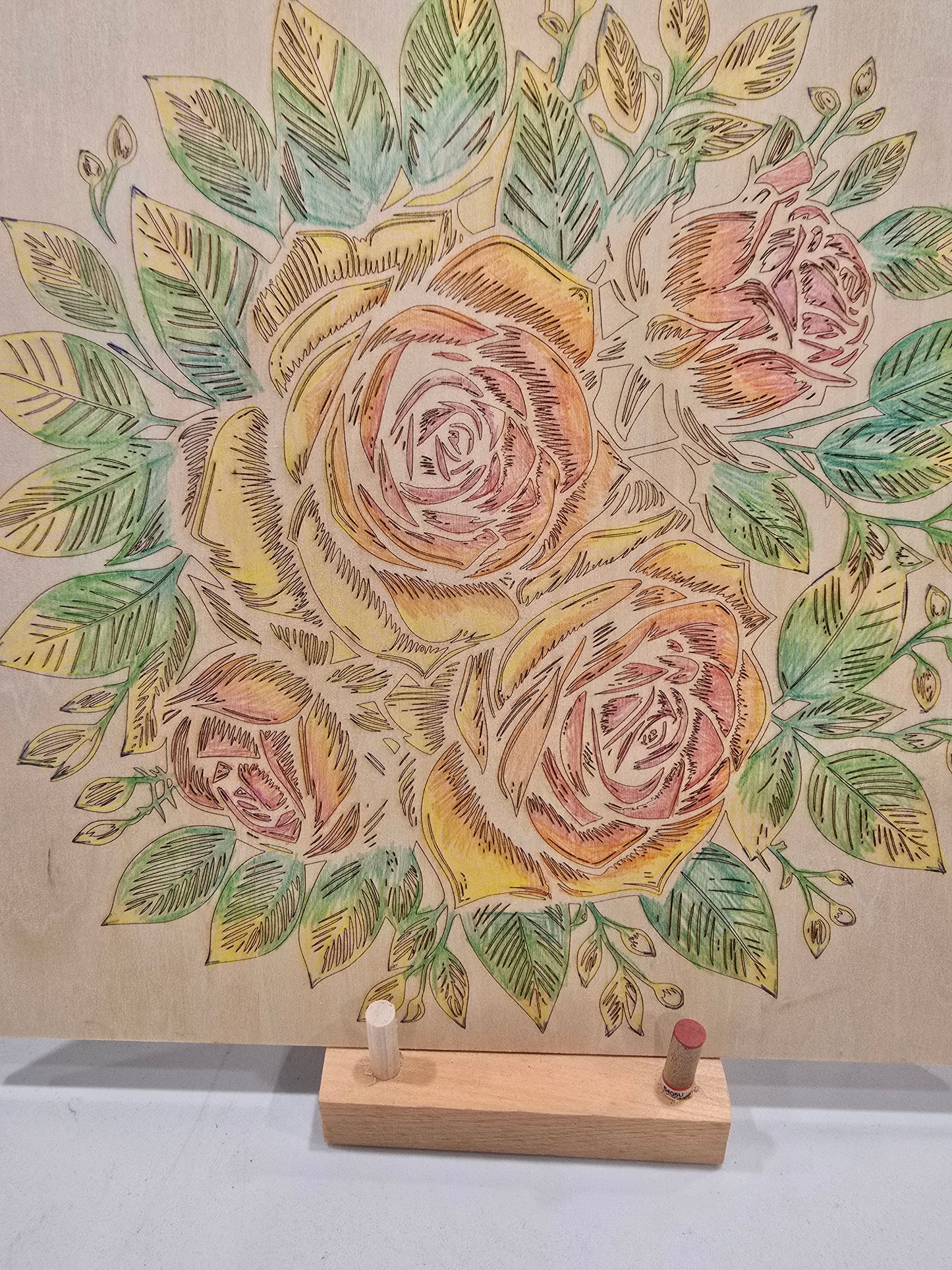 Laser Engraved Roses - Pink, Yellow, Green