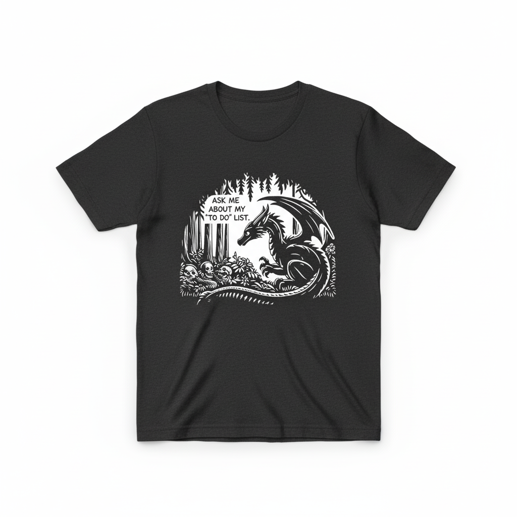 Ask Me About My To Do List - Dragon & Skulls Graphic T-Shirt