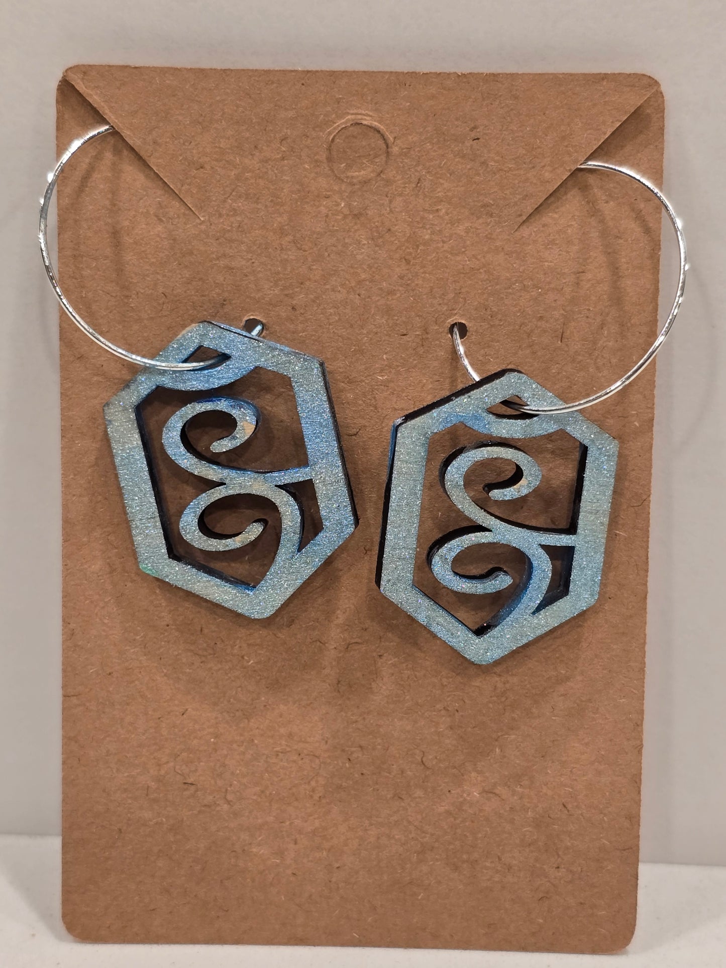 Laser Engraved Earrings - Teal with Abstract Design