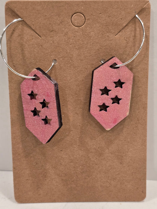 Laser Engraved Earrings - Pink with Stars