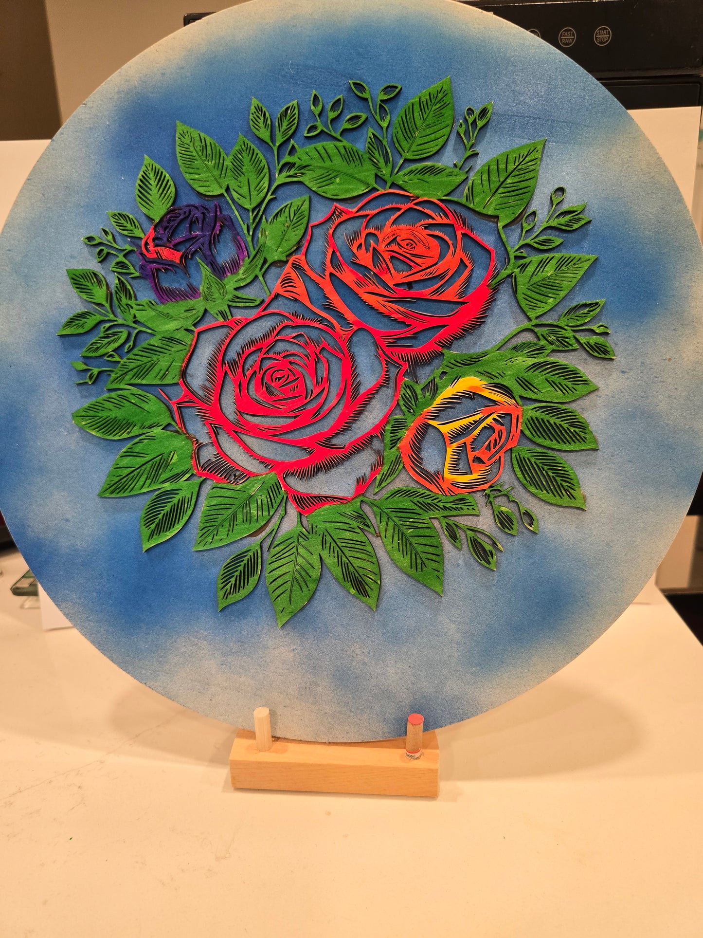 Large Laser Cut Wall Hanging - Colored Roses