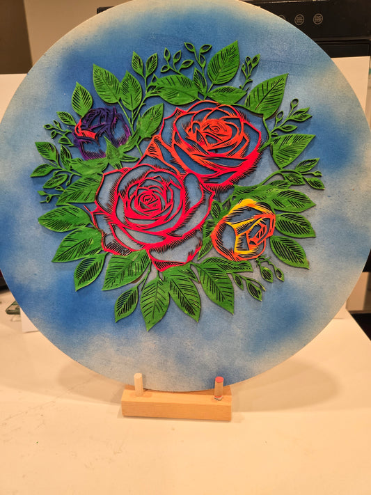 Large Laser Cut Wall Hanging - Colored Roses