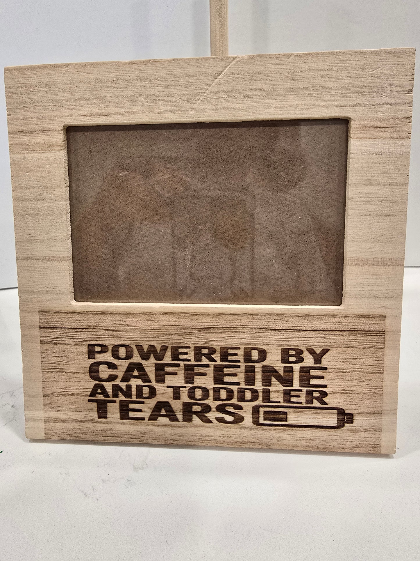 Laser Engraved Photo Frame - Powered by Caffeine and Toddler Tears