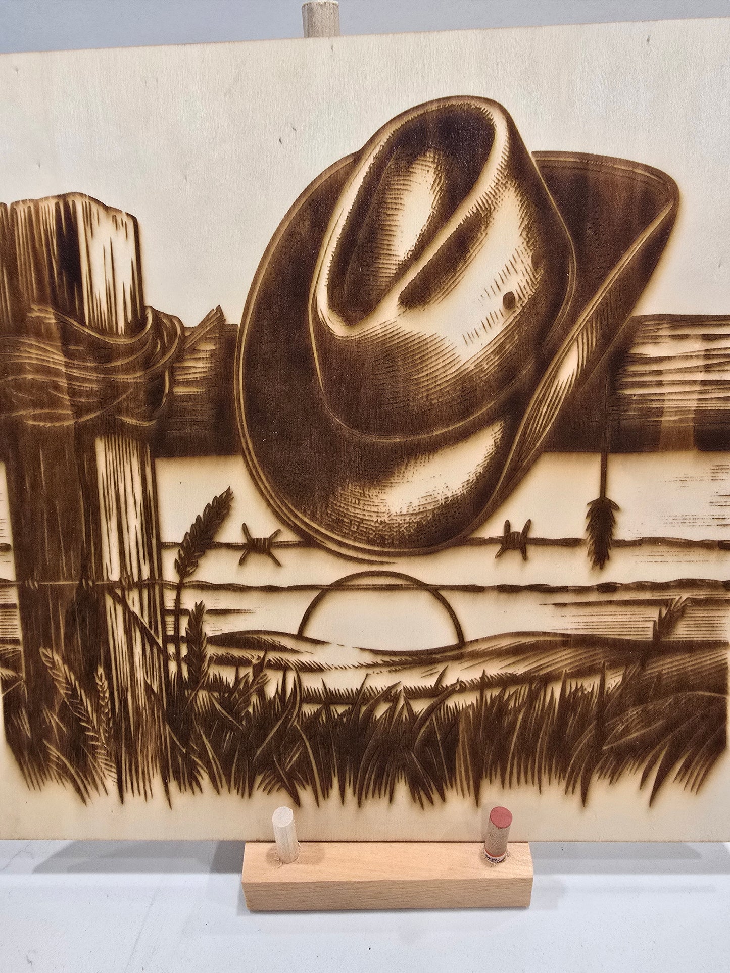 Laser Engraving - Cowboy Hat on Fence