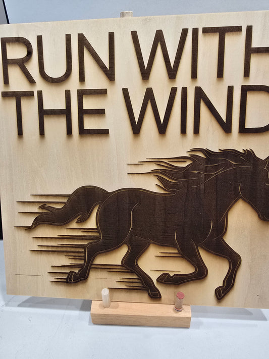 Laser Engraved Basswood - Horse and Wind