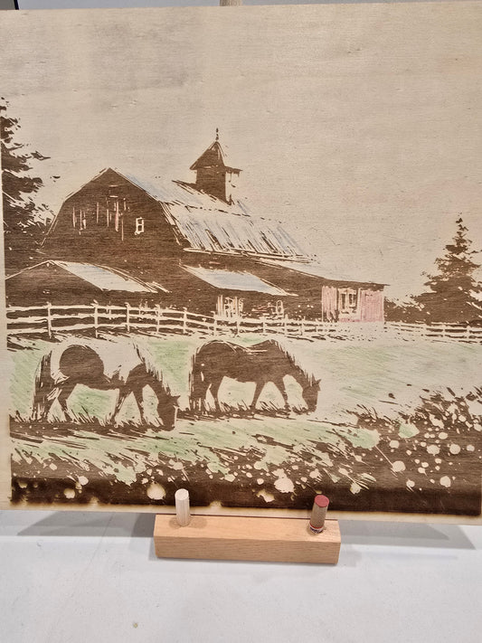 Laser Engraved Wall Art - Barn Pasture and Horse