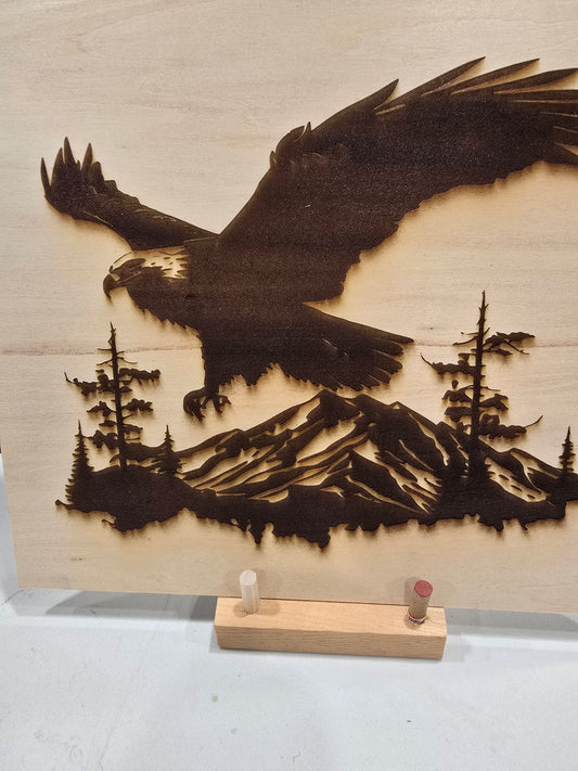 Majestic Bald Eagle Flying Over Mountain - Custom Laser Engraving
