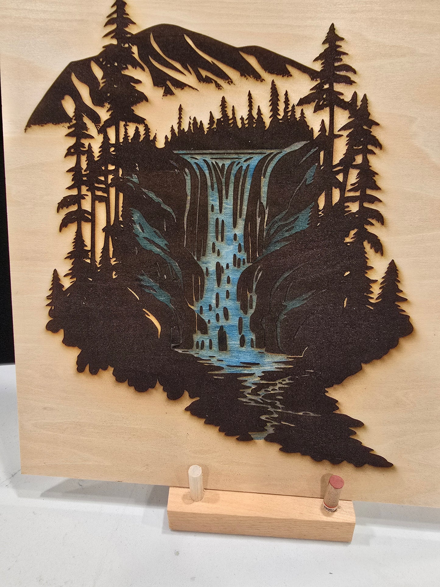 Mountain Forest Scene with Waterfall - Bass Wood
