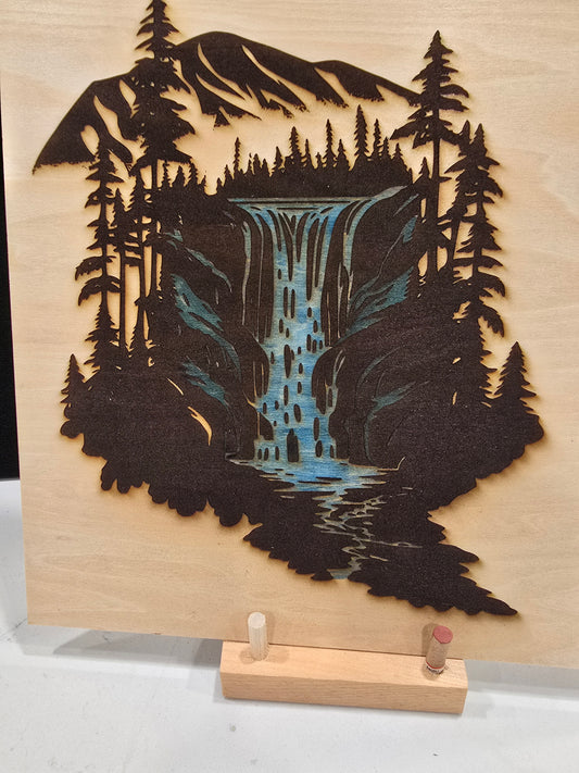 Mountain Forest Scene with Waterfall - Bass Wood