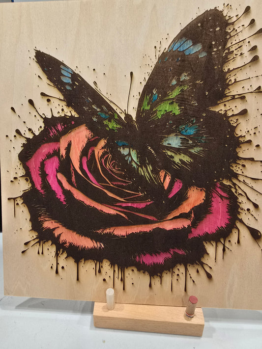 Butterfly and Rose Laser Engraved Wall Print
