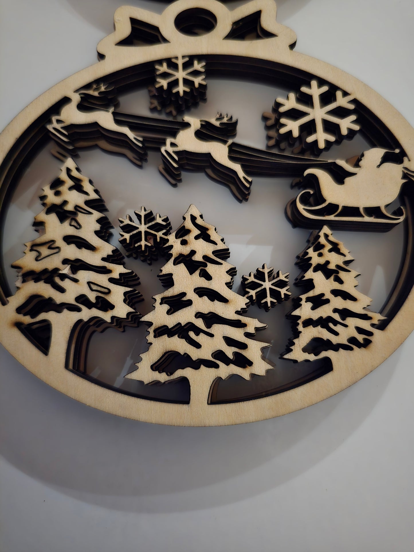 Laser Cut Christmas Tree & Santa's Sleigh Ornaments - Set of 4