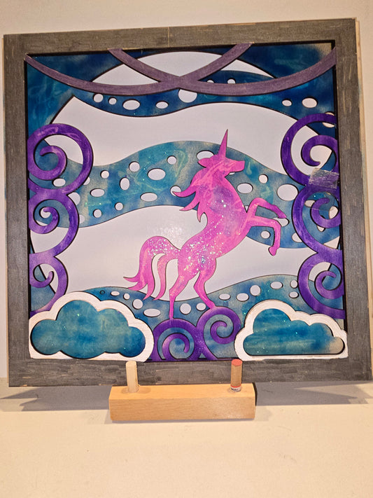 Laser Cut Unicorn & Clouds Wall Print