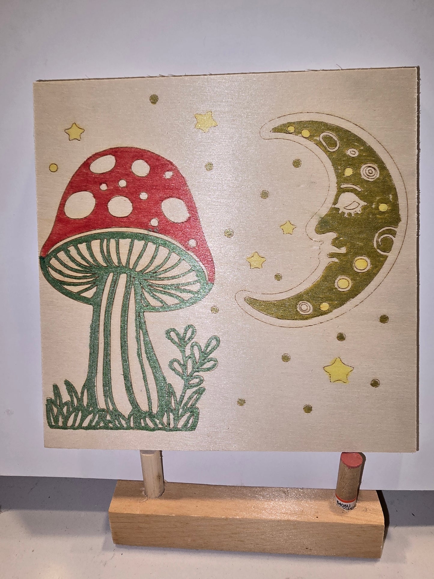 6x6 Laser Engraved Mushroom Moon & Stars Wall Print