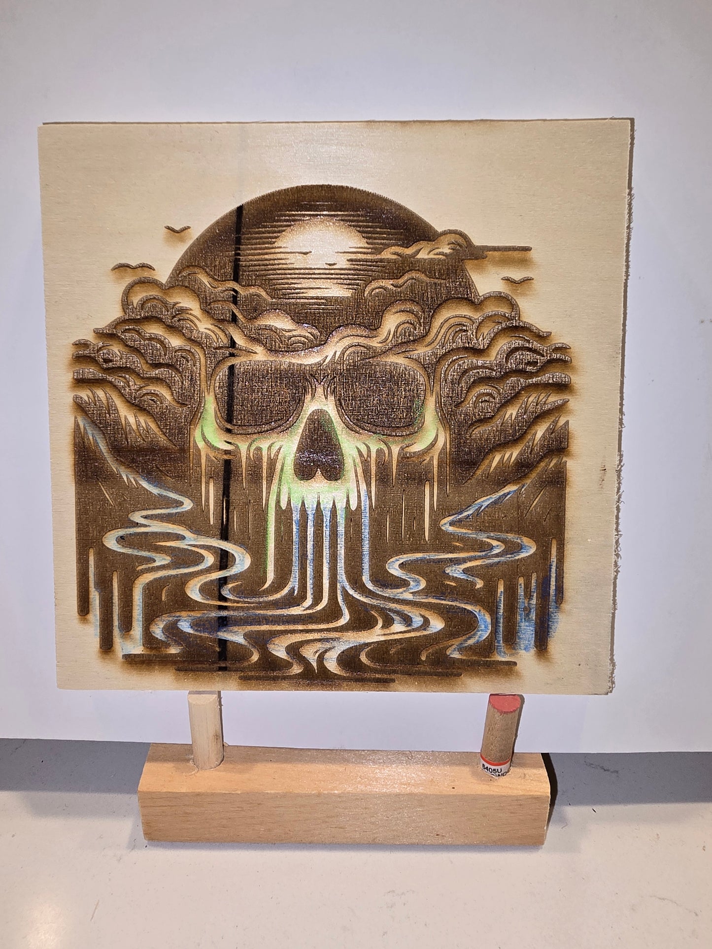 6x6 Laser Engraved Skull Waterfall Wall Print