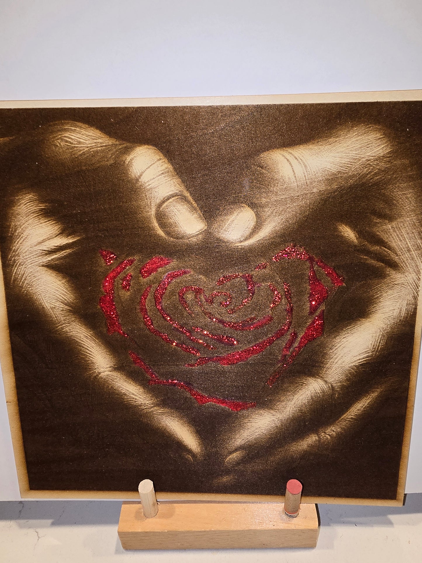 6x6 Hands Holding Rose Glitter Wall Print
