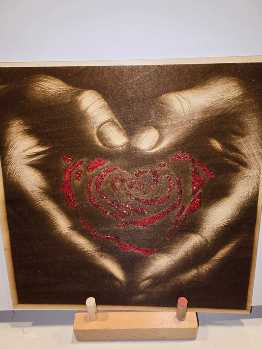 6x6 Hands Holding Rose Glitter Wall Print