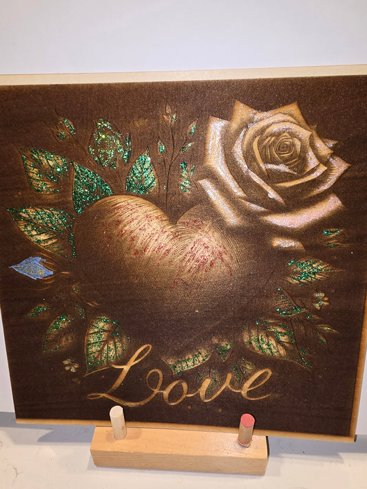 6x6 Heart & Rose 'Love' Glitter Wall Print