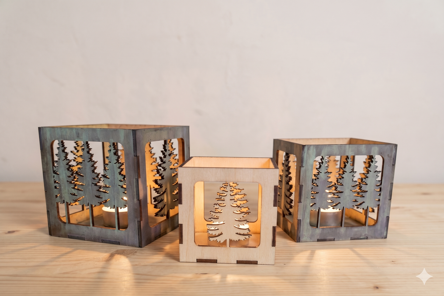 Pine Tree Laser Cut Tea Light Holder — Bundle of Three