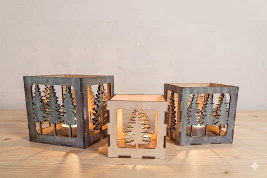 Pine Tree Laser Cut Tea Light Holder — Bundle of Three