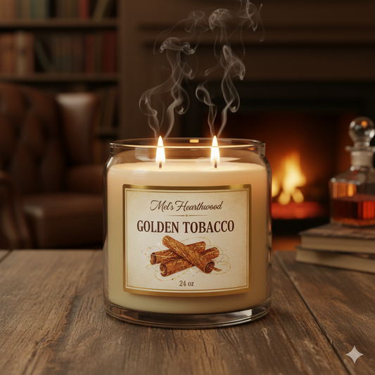Golden Tobacco 24oz 2-Wick Paraffin Candle - Sophisticated Leather & Amber