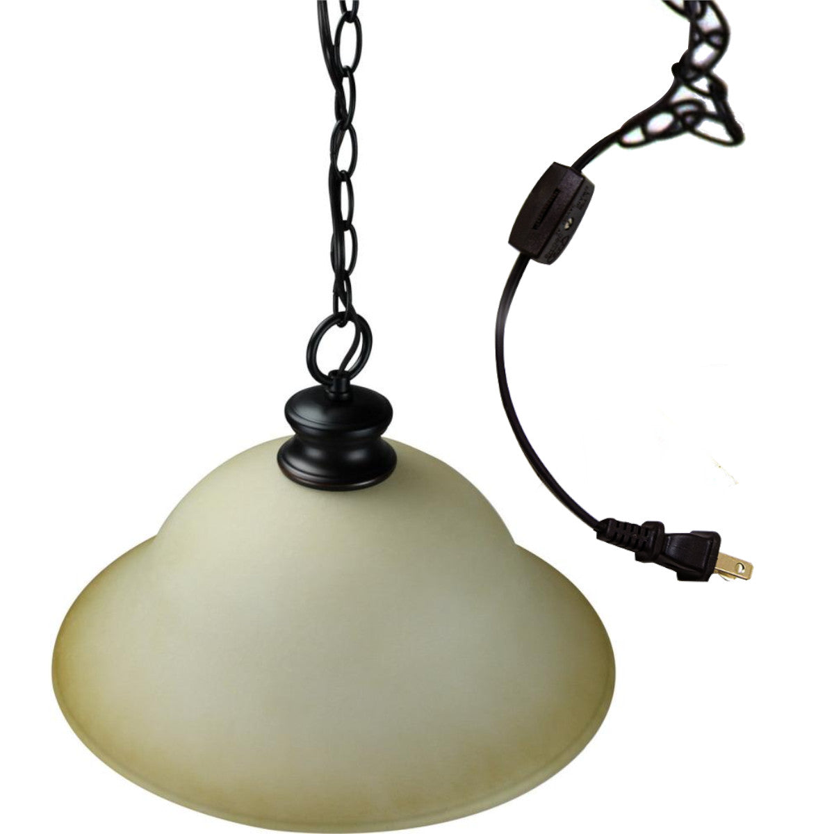 16"W Plug In Swag Amber Glass Pendant Light Bronze Finish