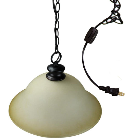 16"W Plug In Swag Amber Glass Pendant Light Bronze Finish